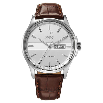 Xylys Automatic Silver Dial Brown Leather Strap Watch For Men - image 1