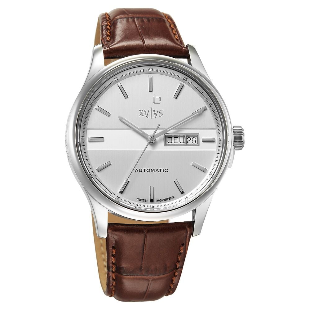 Xylys Automatic Silver Dial Brown Leather Strap Watch For Men