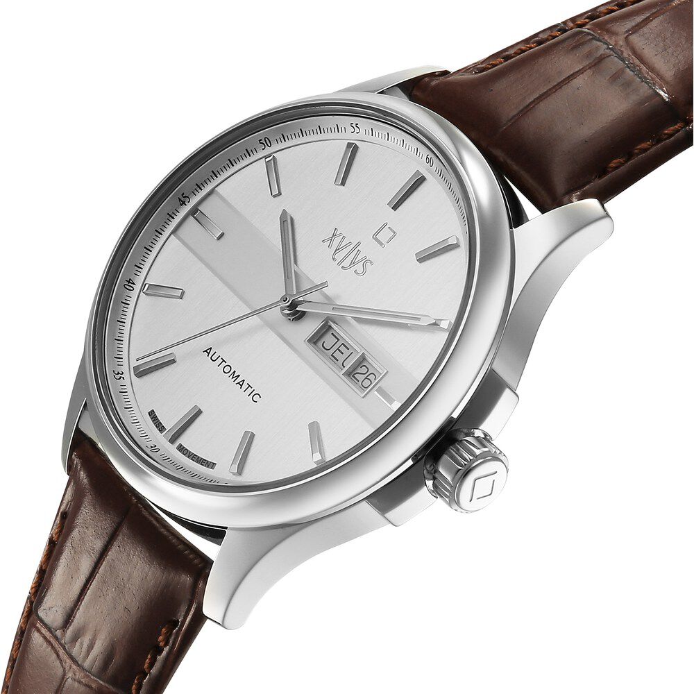 Xylys Automatic Silver Dial Brown Leather Strap Watch For Men