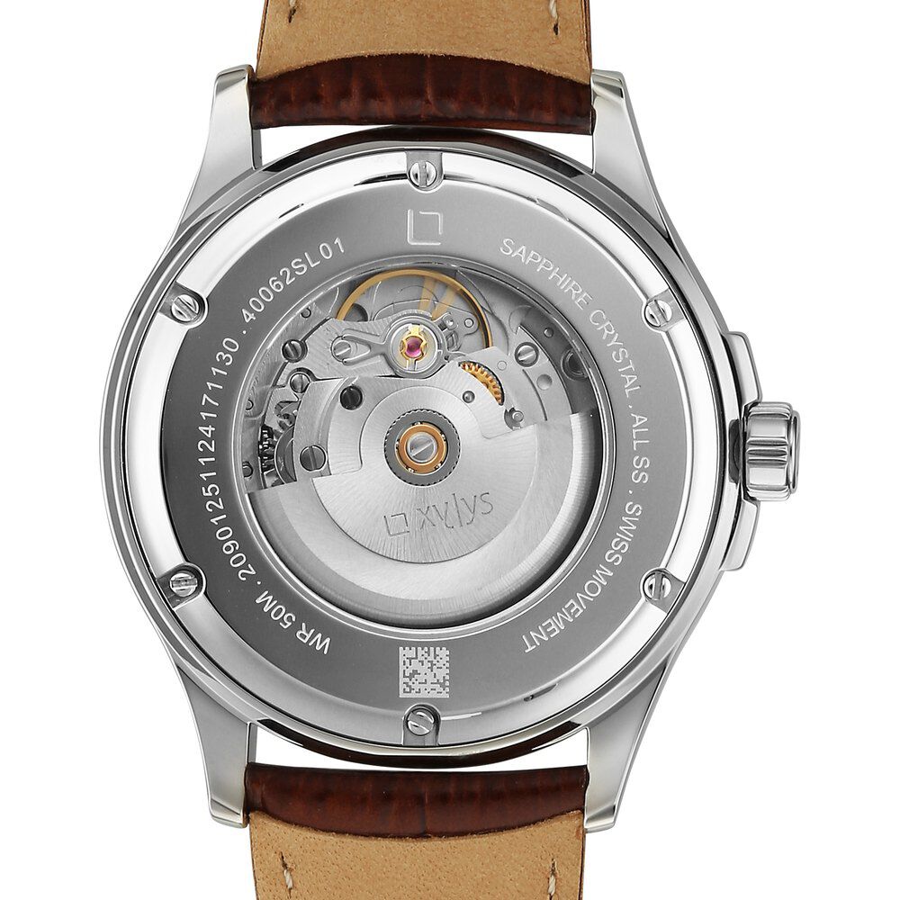 Xylys Automatic Silver Dial Brown Leather Strap Watch For Men