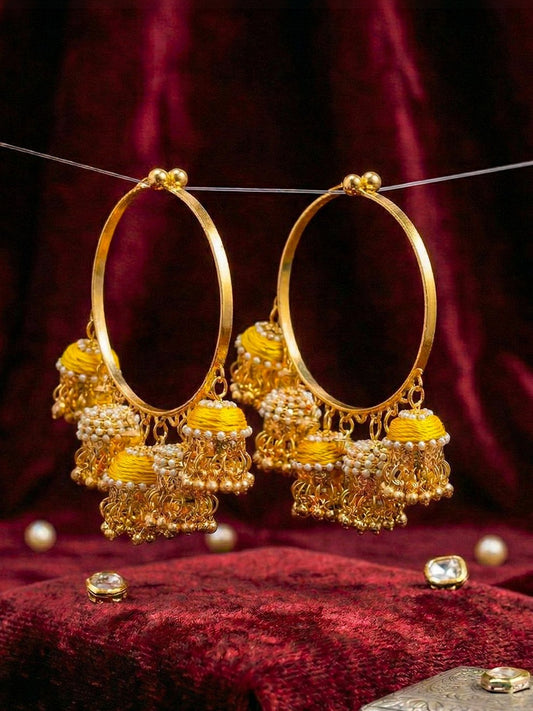 Advika Creations Yellow Beaded Hoop Bridal Kaleeras Set of 2