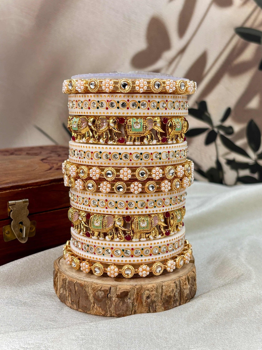 Wedding Chuda by Hitesh Ivory Gold Red Stone Bridal Chuda Set
