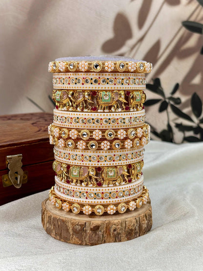 Wedding Chuda by Hitesh Ivory Gold Red Stone Bridal Chuda Set
