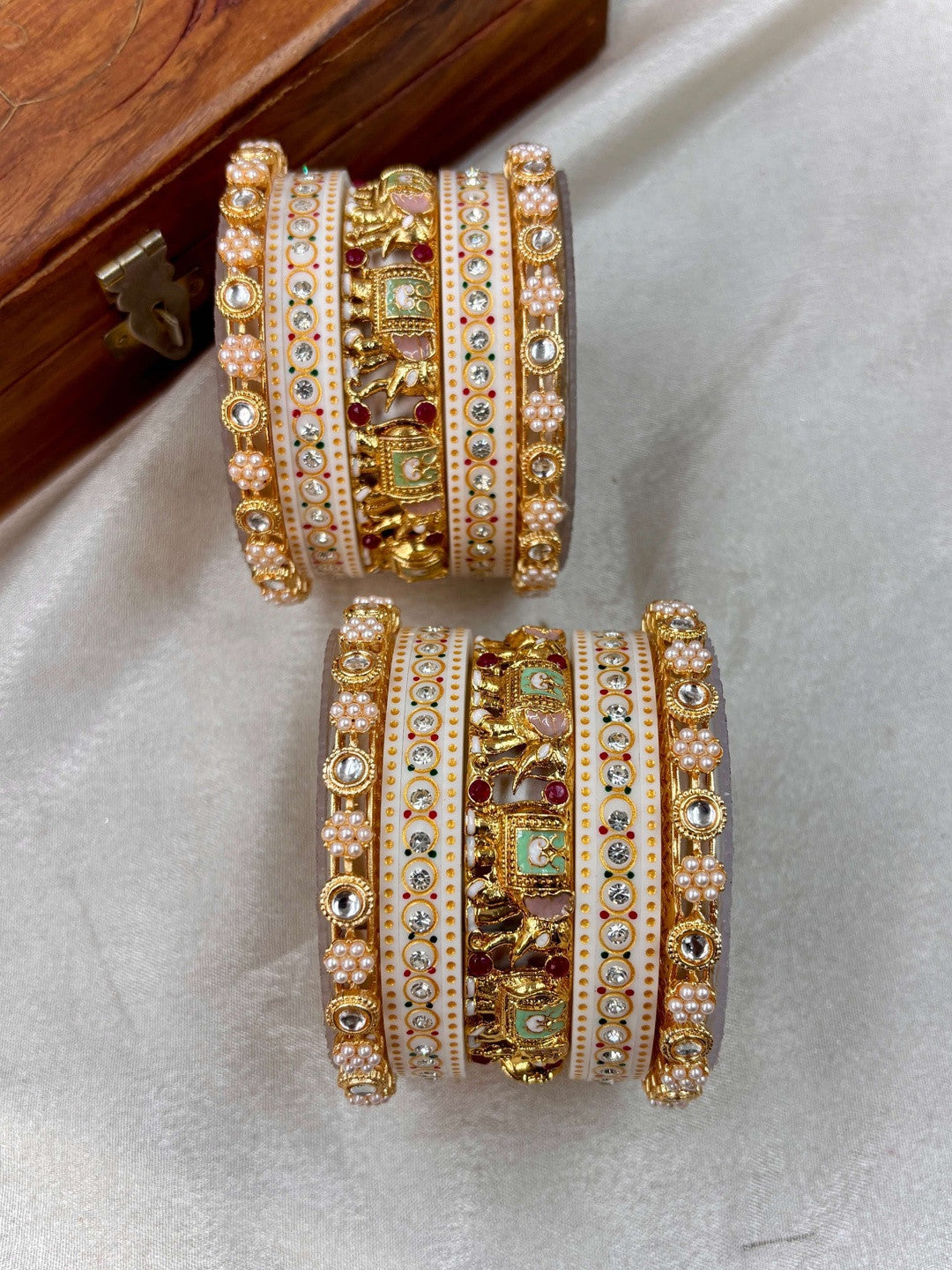 Wedding Chuda by Hitesh Ivory Gold Red Stone Bridal Chuda Set