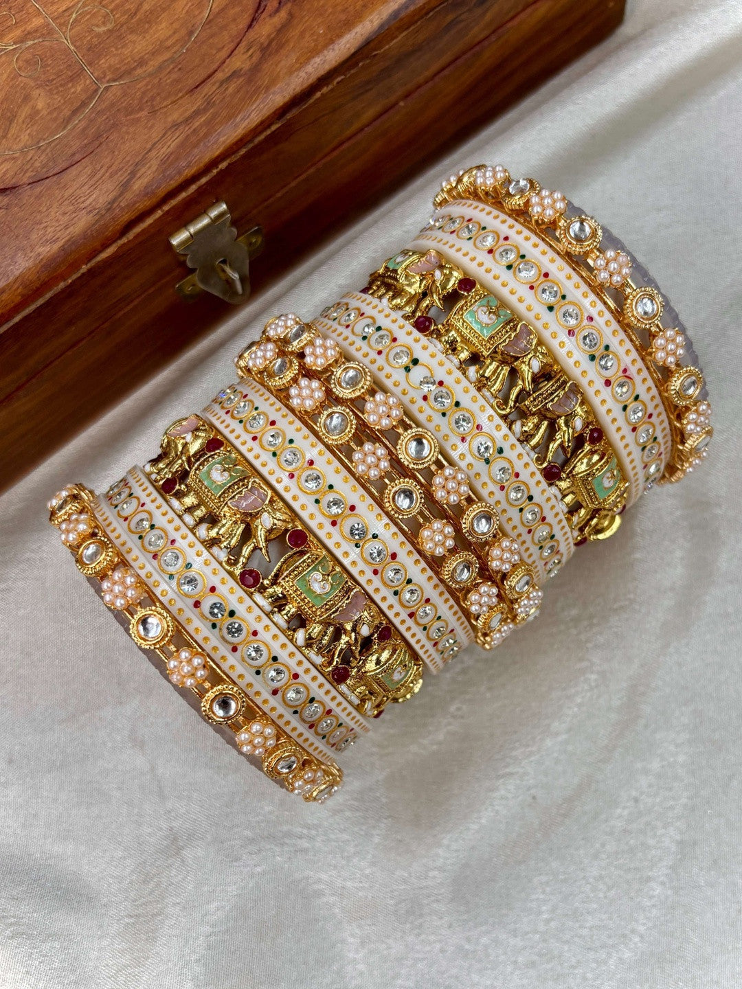 Wedding Chuda by Hitesh Ivory Gold Red Stone Bridal Chuda Set