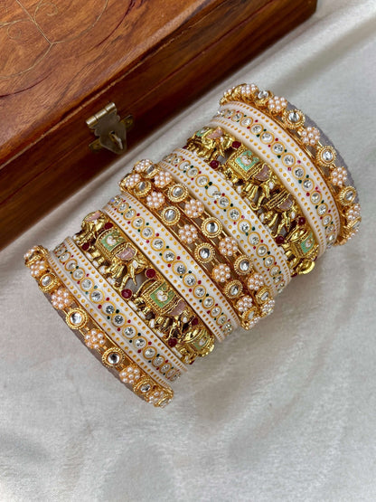 Wedding Chuda by Hitesh Ivory Gold Red Stone Bridal Chuda Set