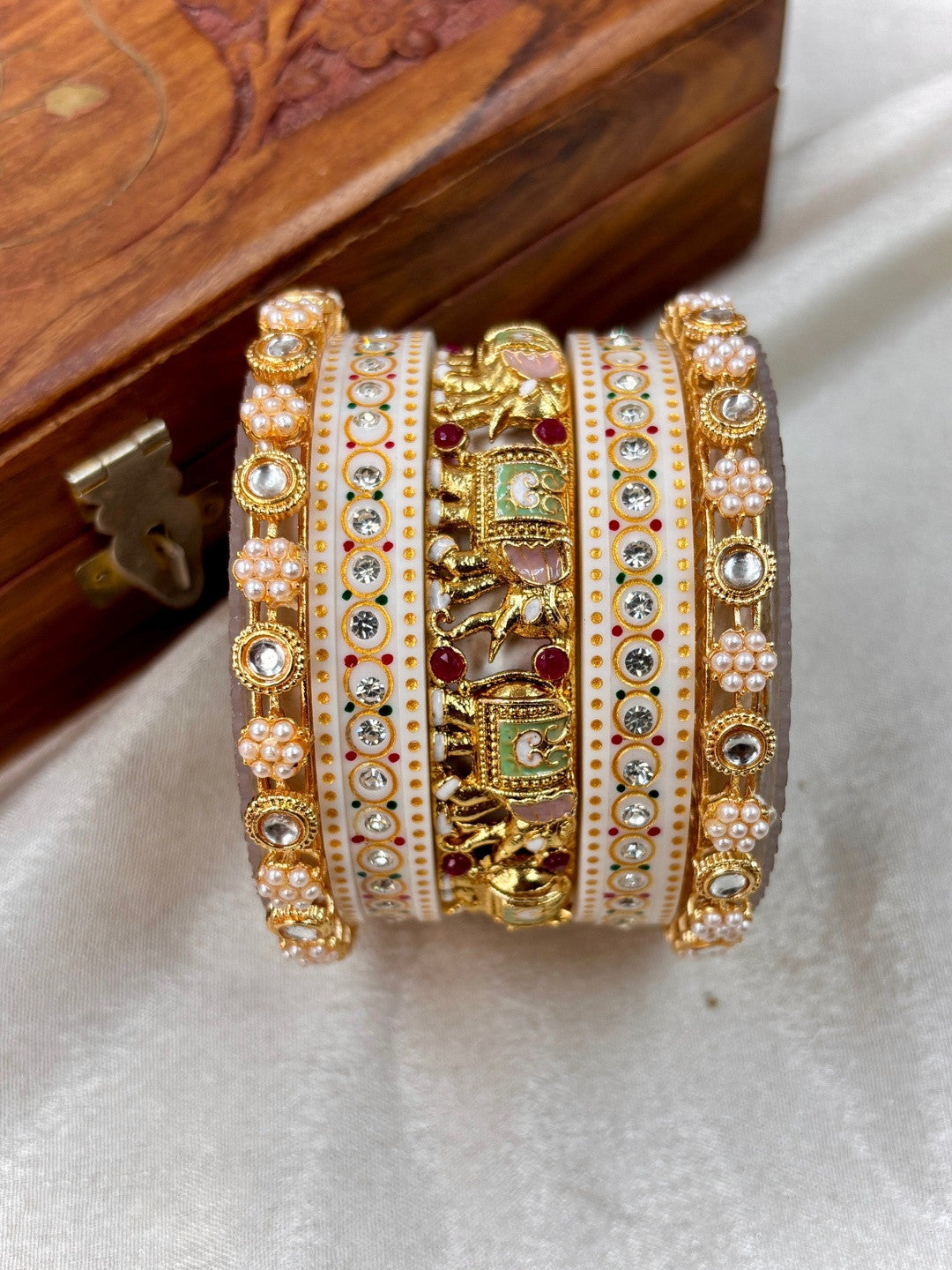 Wedding Chuda by Hitesh Ivory Gold Red Stone Bridal Chuda Set