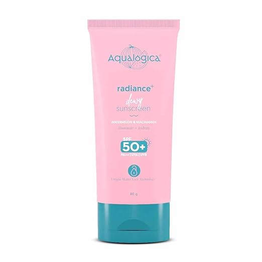 Aqualogica Radiance+ Dewy Sunscreen with SPF 50+ & PA+++ for UVA/B Protection & No White Cast 80g