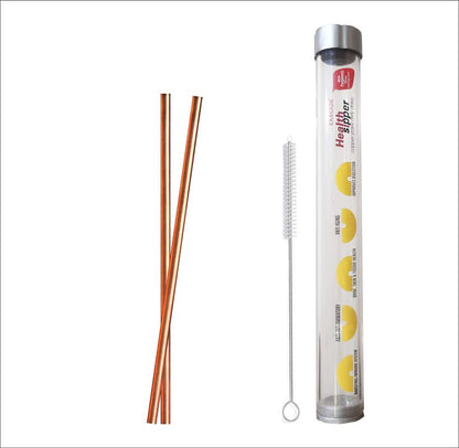 Cascade Pure Copper Drinking Straws Extra Thick Wide and Long with Cleaning Brush