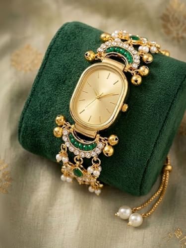 Kashmiri Women's Bracelet Watch | Gold Tone - Oval Dial 