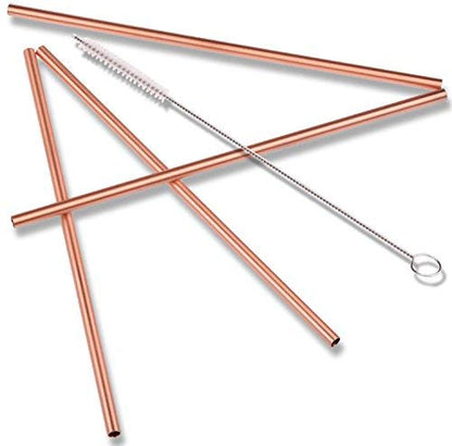Prisha India Craft Plain Solid Copper Straight Drinking Straws 8 Inch