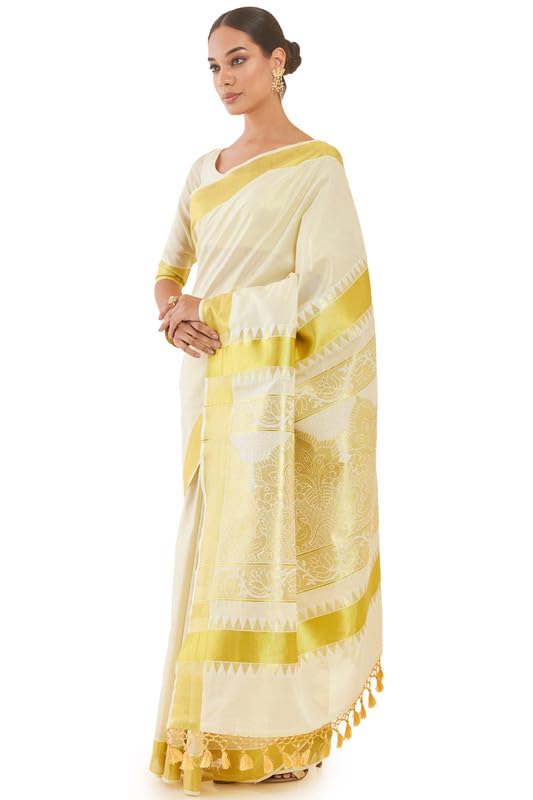 Vasthrlay White Traditional Saree with elegant Tissue styling