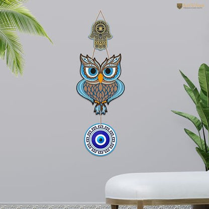 Artvibes Owl Shape Luck Prosperity MDF Wood Wall Hanger Ornaments For Vastu For Home Decoration