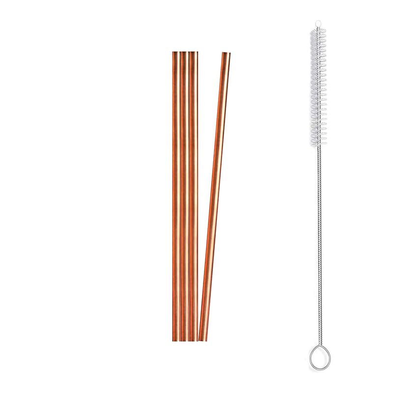 Cascade Pure Copper Drinking Straws Extra Thick Wide and Long with Cleaning Brush