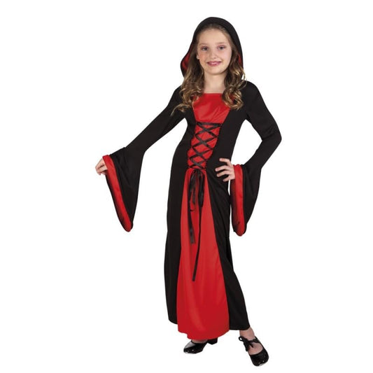 Devarshee Girls Halloween Witch Costume Red and Black Gown with Hood