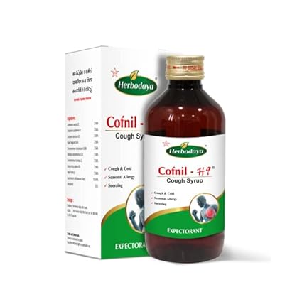 A clear image of the Herbodaya Cofnil H 9 Cough Syrup bottle, showcasing its label and packaging.
