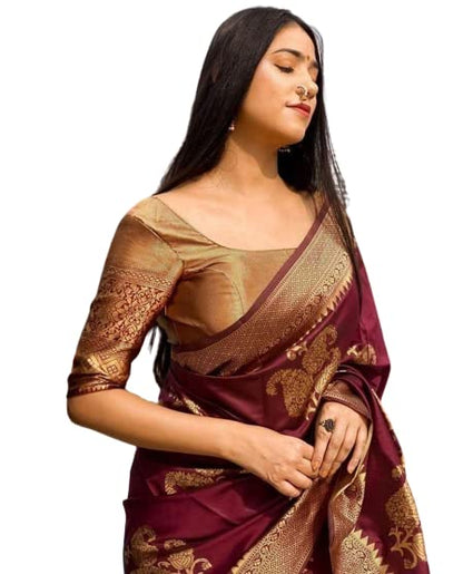 Vasthrlay Maroon Kanjivaram Wedding Saree for festive ethnic occasions