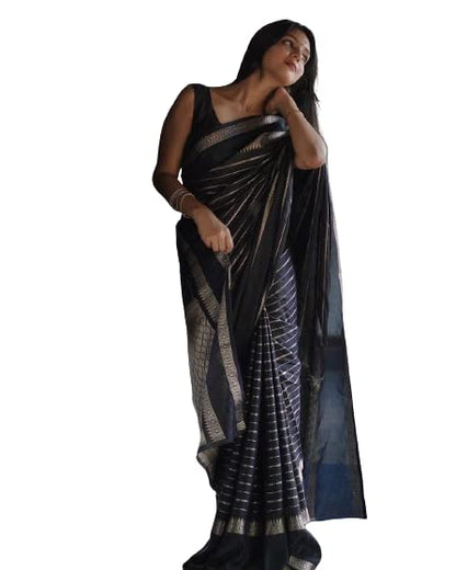 Vasthrlay Black Kanjivaram Traditional Saree for festive ethnic occasions