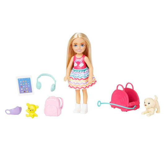 Barbie Chelsea Doll Travel Set with Puppy and 6 Accessories Including Pet Carrier