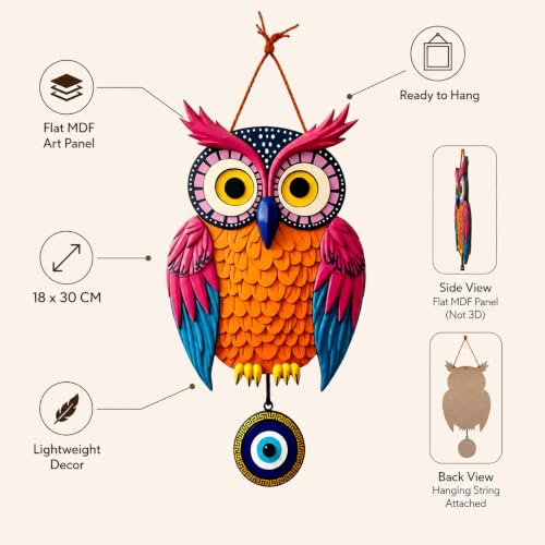 GiftOday Owl Wall Hanging for Door & Home Decor | Evil Eye Protection Nazar Battu