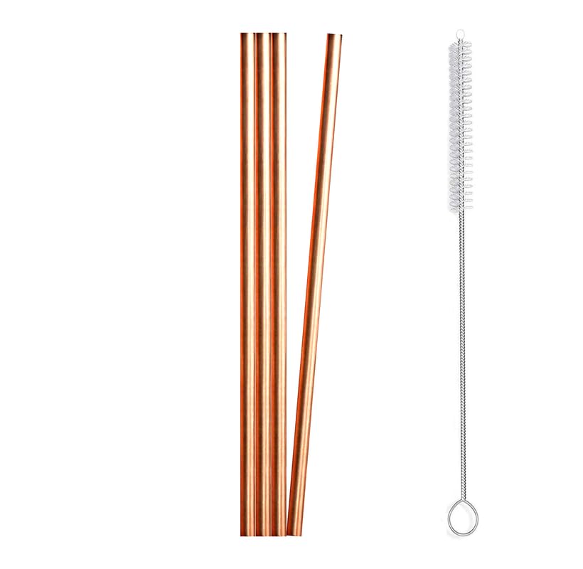 Cascade Pure Copper Drinking Straws Extra Thick Wide and Long with Cleaning Brush