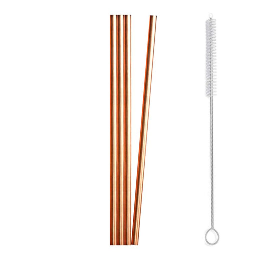 Cascade Pure Copper Drinking Straws Extra Thick Wide and Long with Cleaning Brush