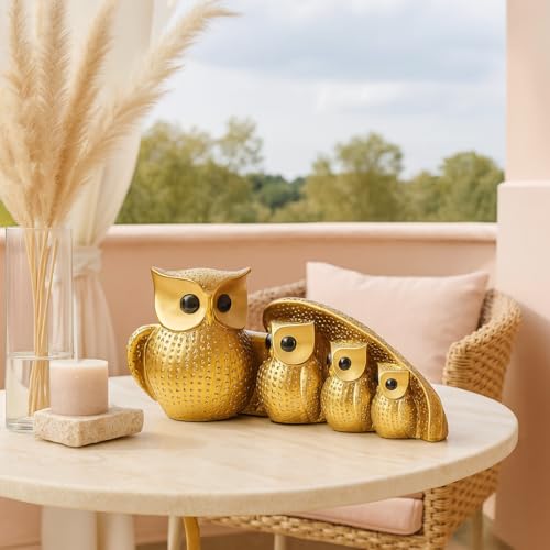 Golden Owl Family (Mother & Child) for Home Decor