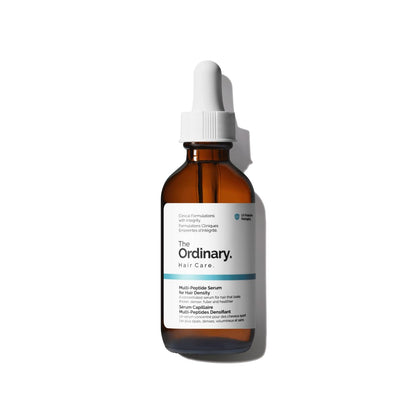 The Ordinary Multi-Peptide Serum for Hair Density bottle, white label, on a minimalist background.