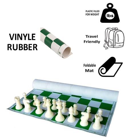 StonKraft Tournament Chess Vinyl Foldable Board 18.2 Inch with Solid Plastic Pieces and Two Extra Queens