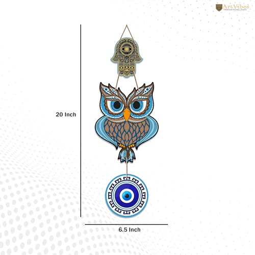 Artvibes Owl Shape Luck Prosperity MDF Wood Wall Hanger Ornaments For Vastu For Home Decoration