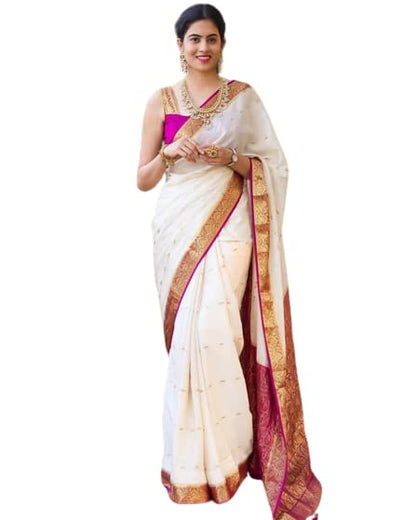 Vasthrlay Cream Banarasi Traditional Saree for festive ethnic occasions