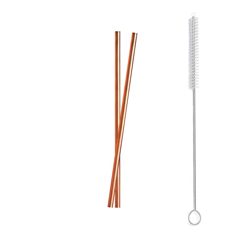 Cascade Pure Copper Drinking Straws Extra Thick Wide and Long with Cleaning Brush