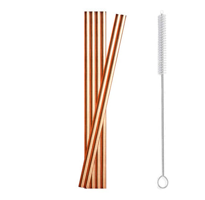 Cascade Pure Copper Drinking Straws Extra Thick Wide and Long with Cleaning Brush