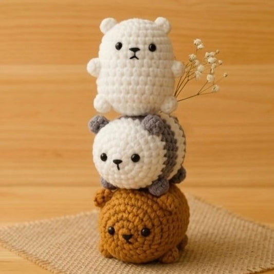 Handmade Trio Crochet Bear Keychain, Set of 3, Cute Amigurumi Plush - image 2
