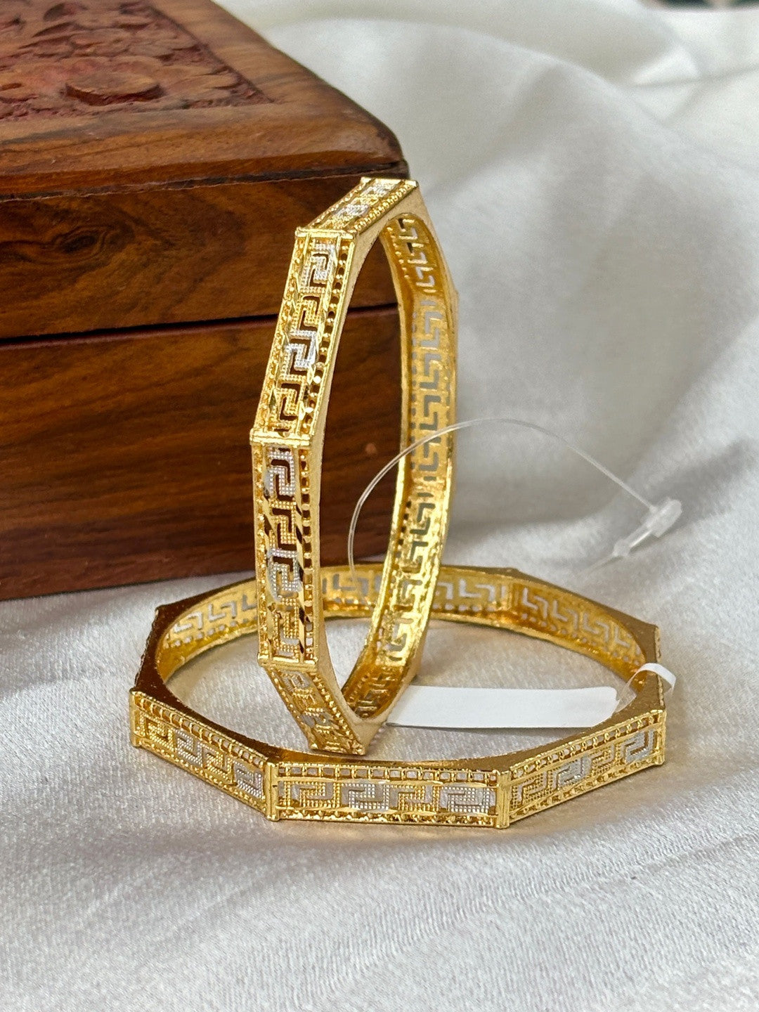 Wedding Chuda by Hitesh Gold Octagon Greek Key Bangle Set