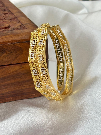Wedding Chuda by Hitesh Gold Octagon Greek Key Bangle Set
