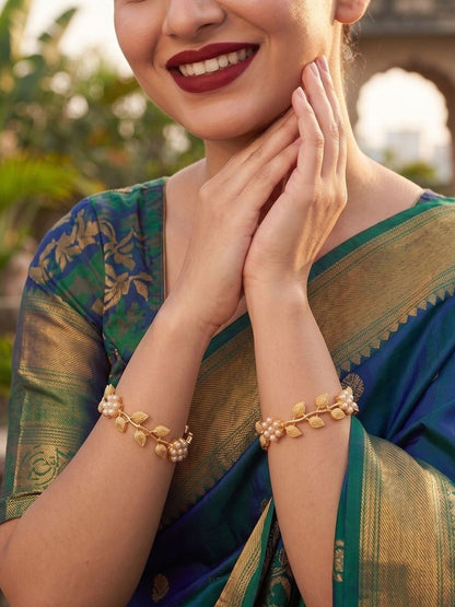 Anouk Set of 2 Gold Plated Pearl Leaf Handcrafted Bangles