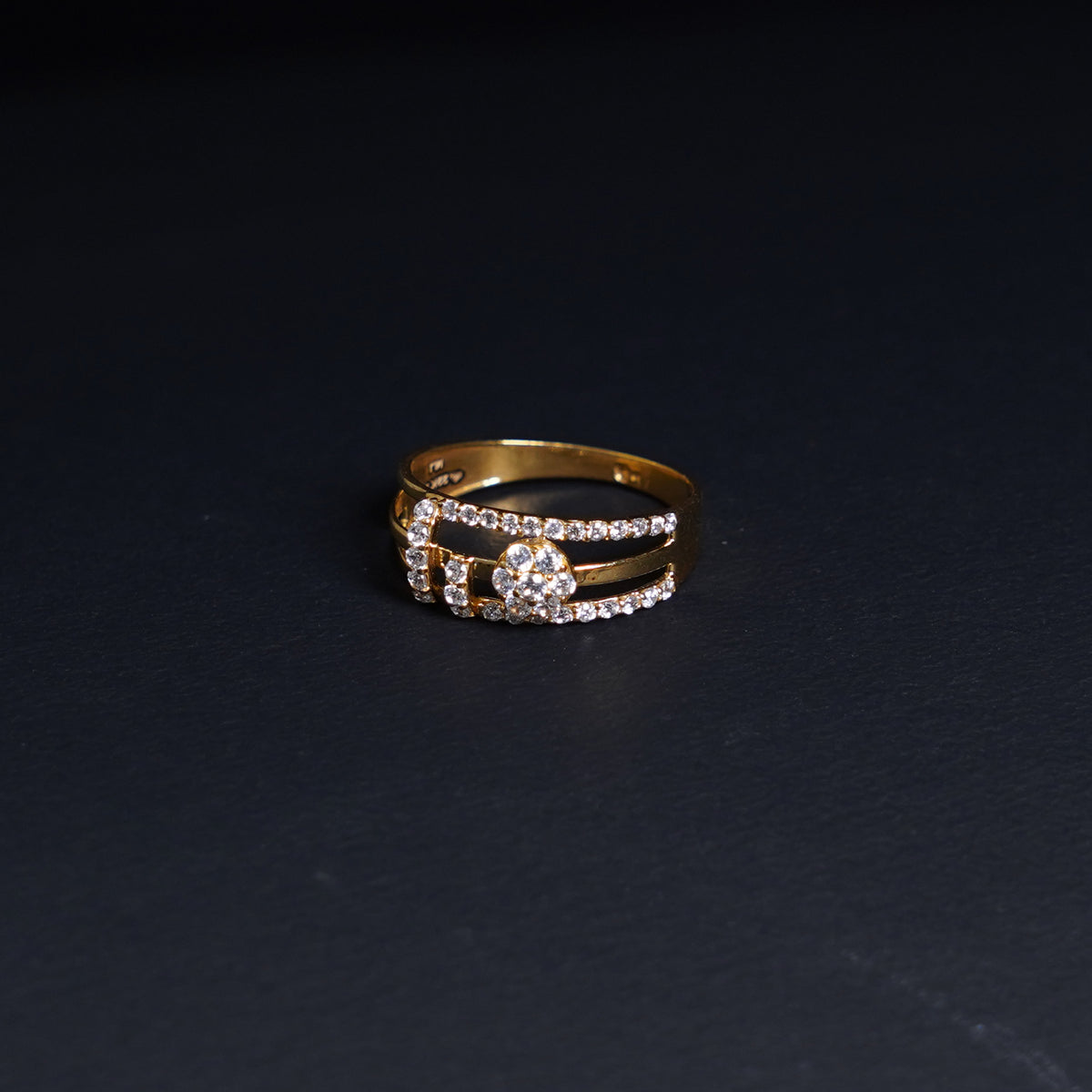 Pure Gold Three Layers Stone Studded Ring 2.19g