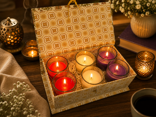 Pure Source India Rose Lavender and Vanilla Scented Glass Votive Candles Set of 6