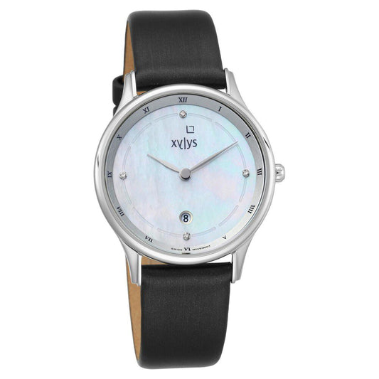 Xylys Swiss Analog with Date Black Leather Strap Mother of Pearl Dial Watch For Women - image 1