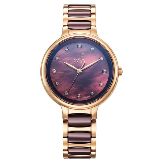 Xylys Swiss Analog Rose Gold Steel And Ceramic Strap Mother Of Pearl Dial Watch For Women - image 1