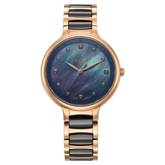 Xylys Swiss Analog Rose Gold Steel And Ceramic Strap Mother Of Pearl Dial Watch For Women - image 1