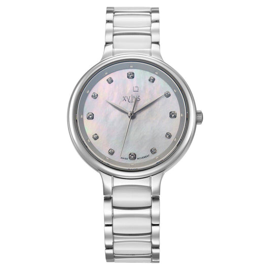 Xylys Swiss Analog White Steel And Ceramic Strap Mother Of Pearl Dial Watch For Women - image 1