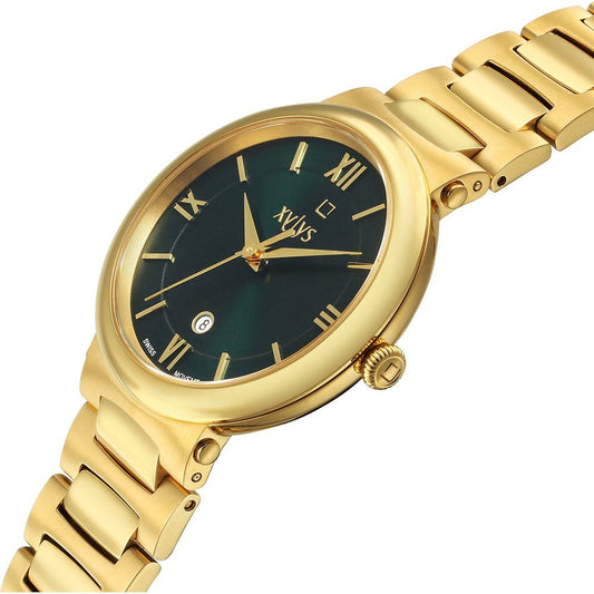 Xylys Quartz Analog with Date Green Dial Golden Stainless Steel Strap Watch For Women