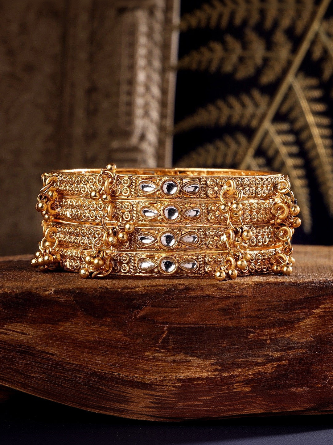 Wedding Chuda by Hitesh Gold Antique Kundan Bangle Set