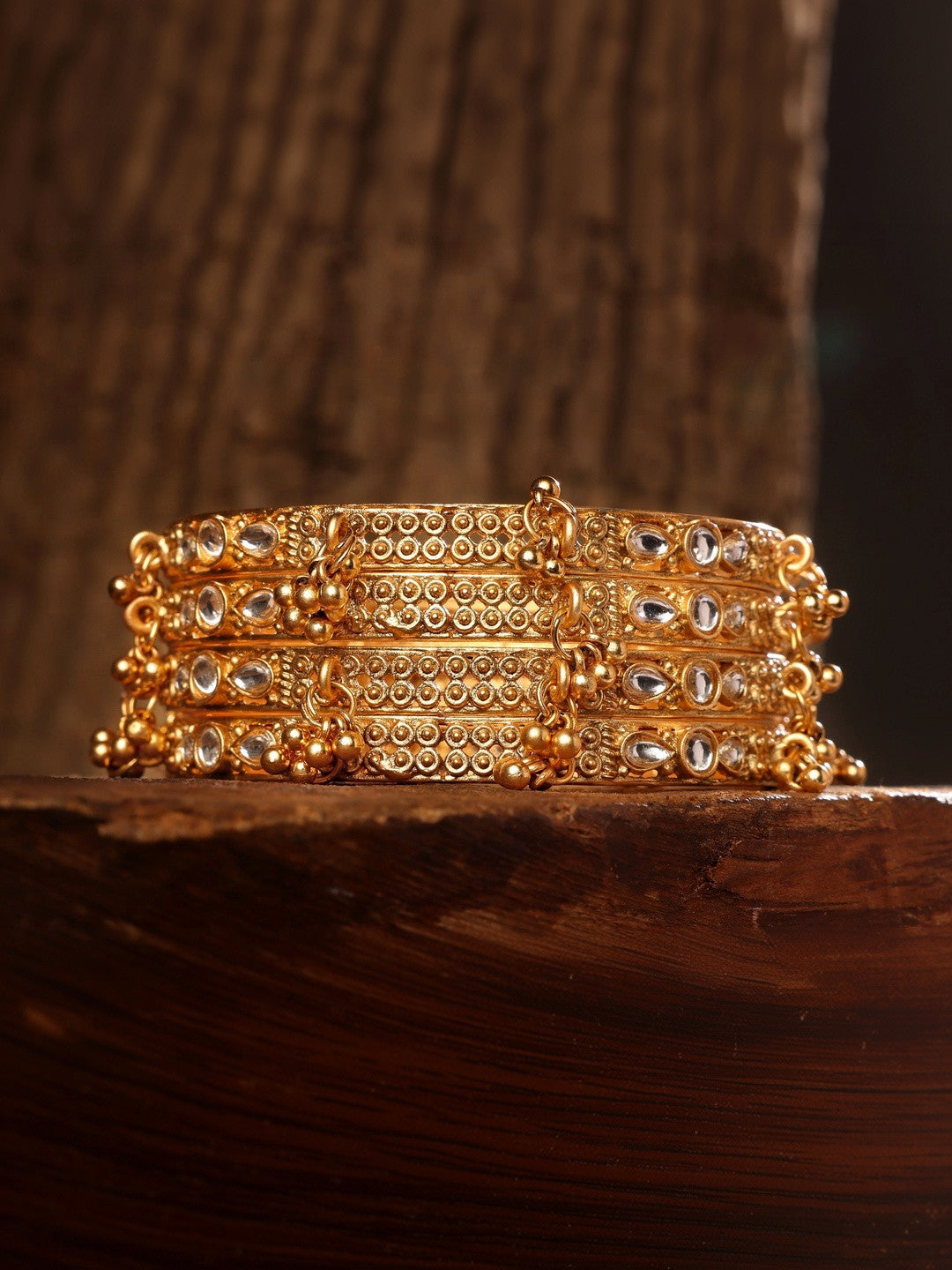 Wedding Chuda by Hitesh Gold Antique Kundan Bangle Set