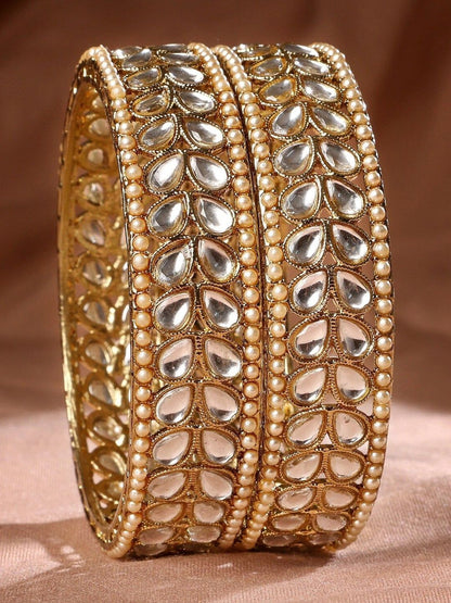 Wedding Chuda by Hitesh Gold Wide Kundan Stone Studded Bangle Set