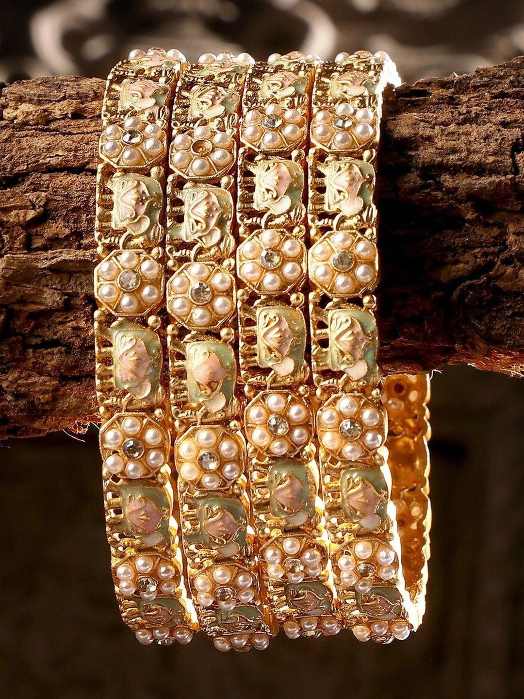 Wedding Chuda by Hitesh Gold Pearl Medallion Handcrafted Bangle Set