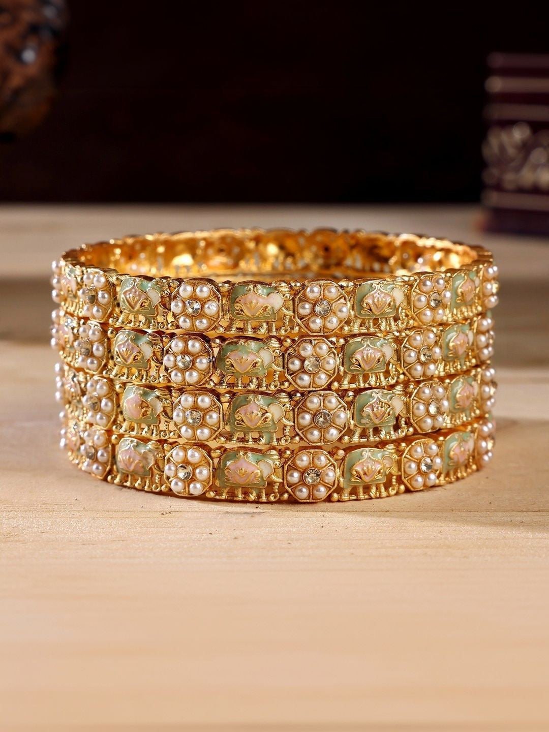 Wedding Chuda by Hitesh Gold Pearl Medallion Handcrafted Bangle Set