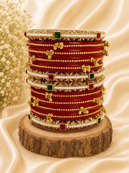 Wedding Chuda by Hitesh Red Gold Green Stone Bridal Chuda Set